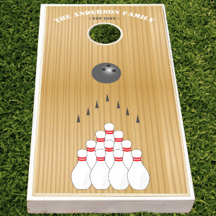 Bowling Ball & Pins Wood Family Cornhole Set