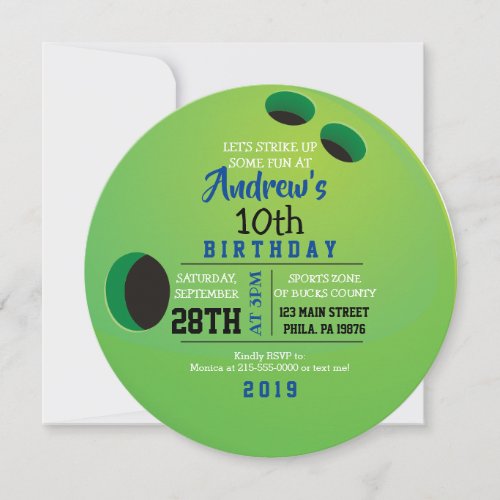 BOWLING BALL ROUND Birthday Party Invitation