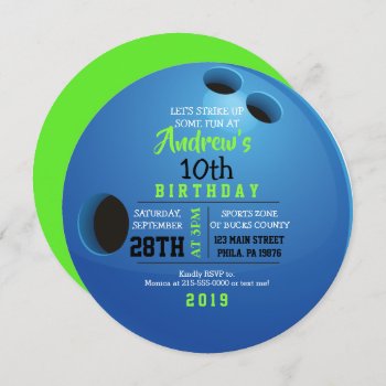 Bowling Ball Round Birthday Party Invitation by Marlalove73 at Zazzle