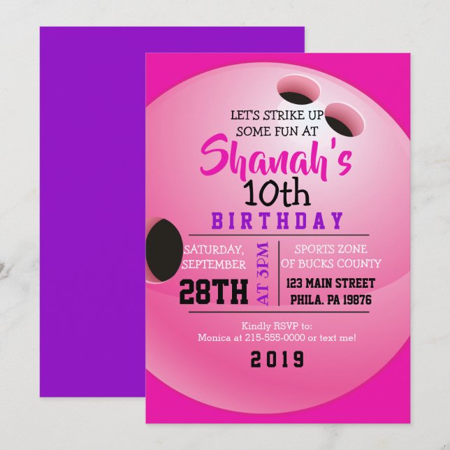 BOWLING BALL ROUND Birthday Party Invitation (Front/Back)