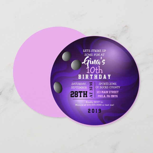 BOWLING BALL ROUND Birthday Party Invitation (Front/Back)