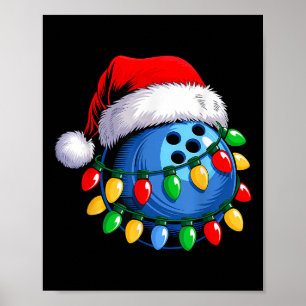 Bowling Ball Santa Hat Christmas Bowling Xmas Ligh Poster