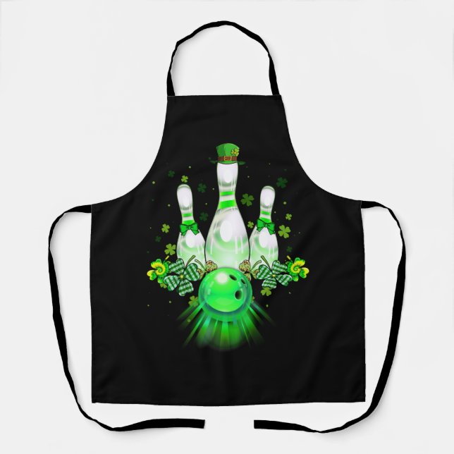 Bowling Ball Shamrock Leprechaun St Patricks Day B Apron (Front)