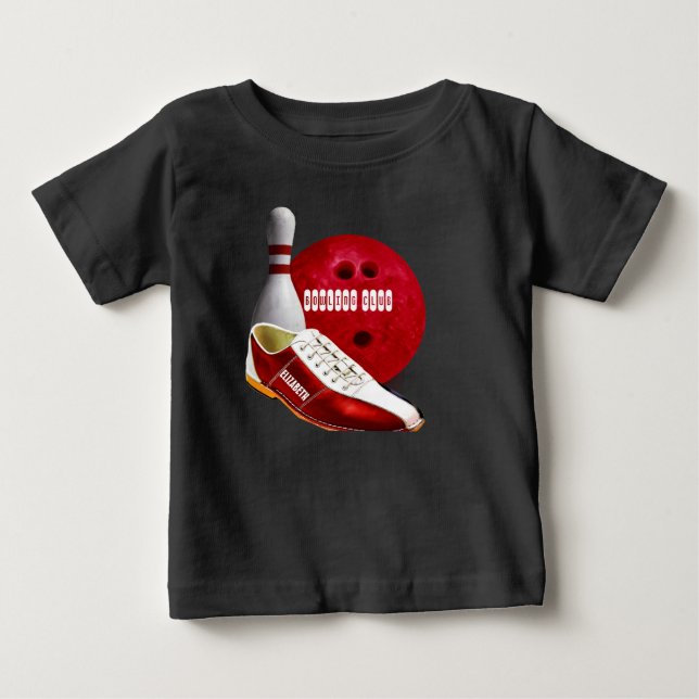 Bowling Ball Shoe And Pin With Your Custom Name Baby T-Shirt (Front)