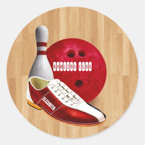 Bowling Ball Shoe And Pin With Your Custom Name Classic Round Sticker