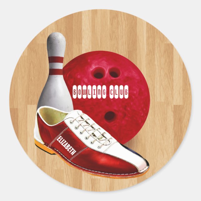 Bowling Ball Shoe And Pin With Your Custom Name Classic Round Sticker (Front)