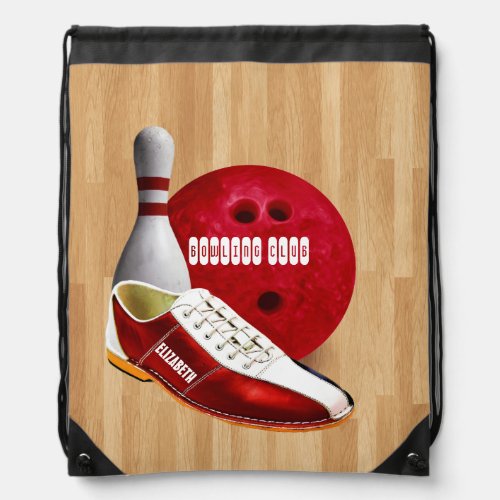 Bowling Ball Shoe And Pin With Your Custom Name Drawstring Bag