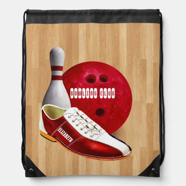 Bowling Ball Shoe And Pin With Your Custom Name Drawstring Bag (Front)