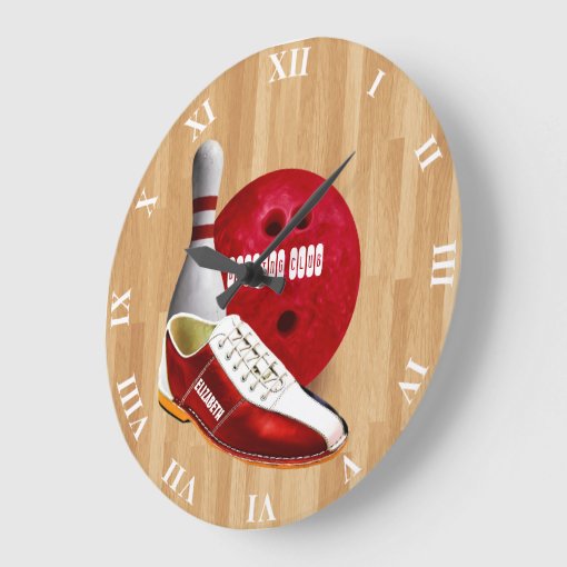 Bowling Ball Shoe And Pin With Your Custom Name Large Clock Zazzle