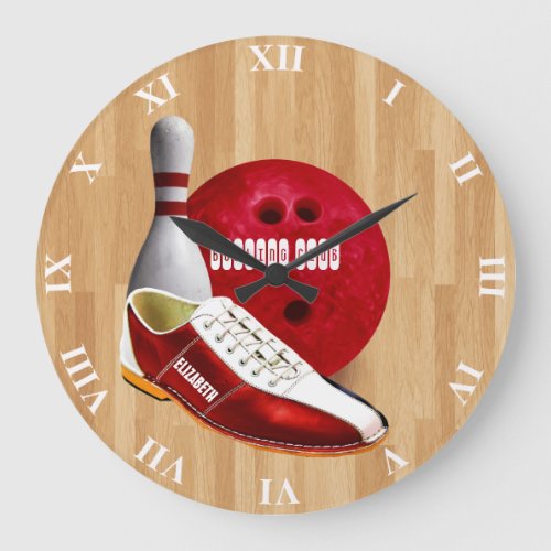 Bowling Ball Shoe And Pin With Your Custom Name Large Clock