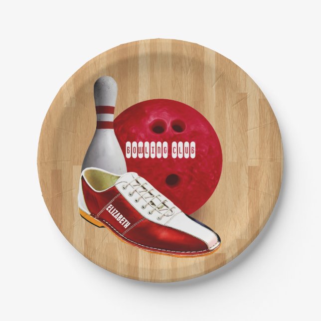 Bowling Ball Shoe And Pin With Your Custom Name Paper Plates (Front)