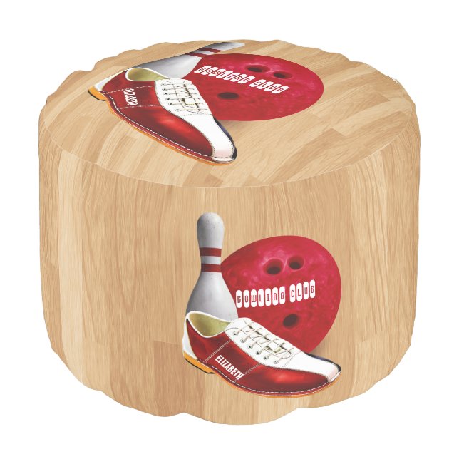 Bowling Ball Shoe And Pin With Your Custom Name Pouf (Angled Back)