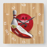 Bowling Ball Shoe And Pin With Your Custom Name Square Wall Clock at Zazzle