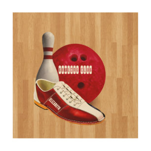 Bowling Ball Shoe And Pin With Your Custom Name Wood Wall Decor