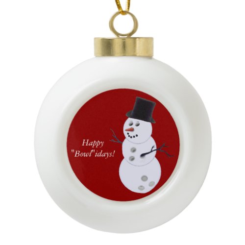 Bowling Ball Snowman Ceramic Ball Christmas Ornament