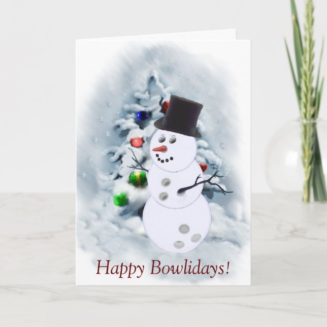 Bowling Ball Snowman Christmas Card (Front)