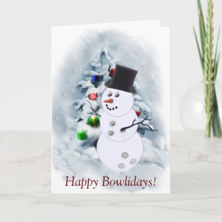 Bowling Ball Snowman Christmas Card