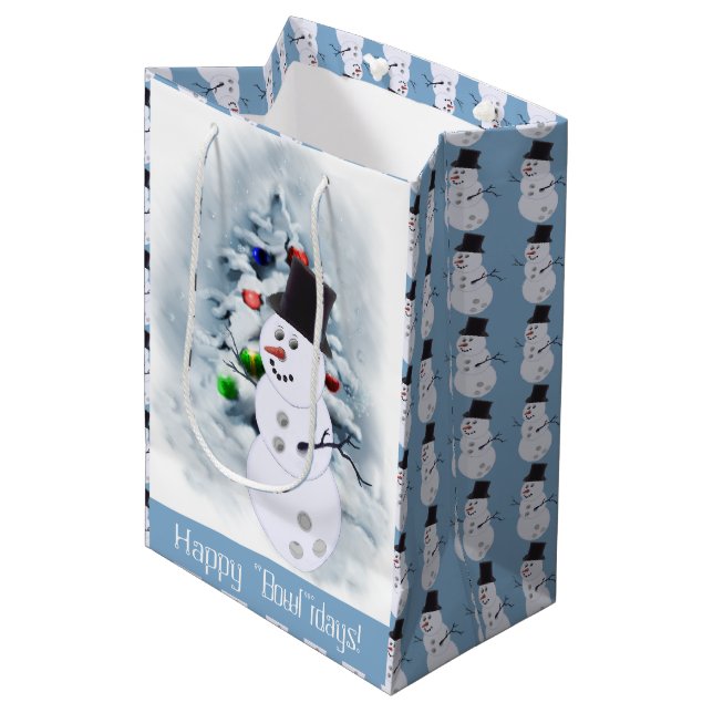 Bowling Ball Snowman Christmas Medium Gift Bag (Front Angled)