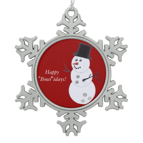 Bowling Ball Snowman Snowflake Pewter Christmas Ornament