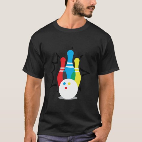 Bowling Ball Spare Ten_Pin Set Multicolored Sport T_Shirt