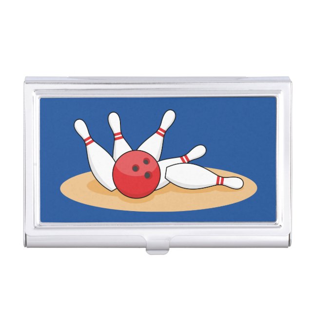 Bowling Ball Striking Skittles Business Card Case (Front)