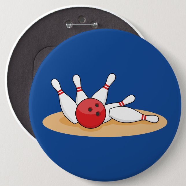 Bowling Ball Striking Skittles Button (Front & Back)