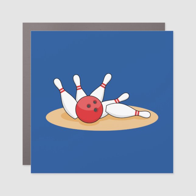 Bowling Ball Striking Skittles Car Magnet (Front)
