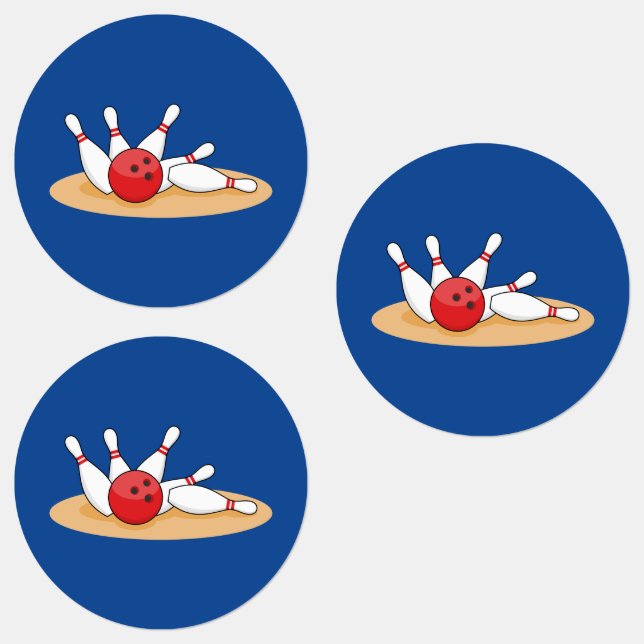 Bowling Ball Striking Skittles Labels (Group)