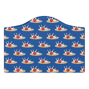 Bowling Ball Striking Skittles Personalize Door Sign