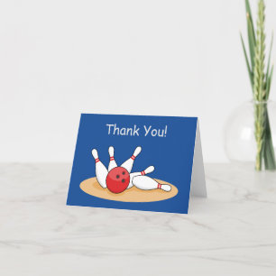 Bowling Ball Striking Skittles Personalize Letterpress Thank You Card