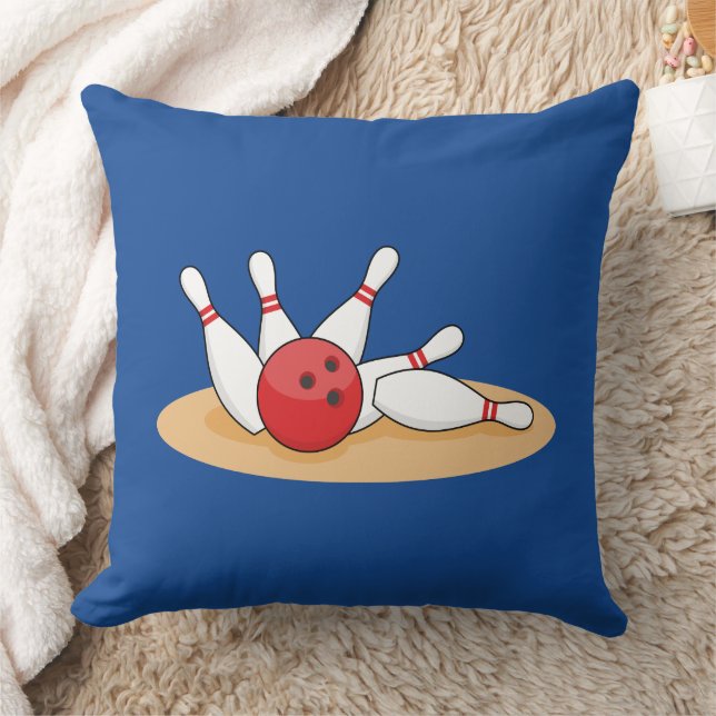 Bowling Ball Striking Skittles Throw Pillow (Blanket)
