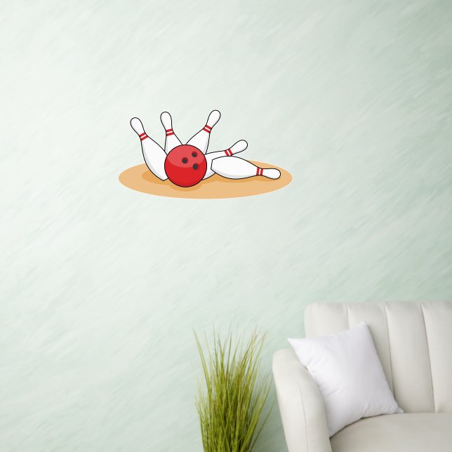 Bowling Ball Striking Skittles Wall Decal (Living Room)