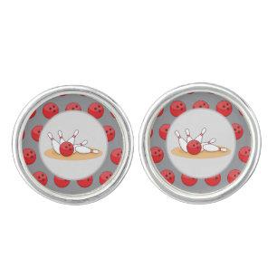 Bowling Ball Striking Skittles with Ball Pattern Cufflinks
