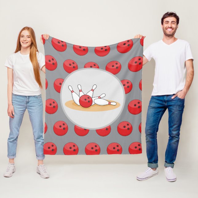 Bowling Ball Striking Skittles with Ball Pattern Fleece Blanket (In Situ)