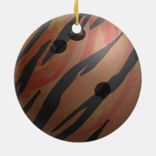 Bowling Ball Tiger Orange Ceramic Ornament