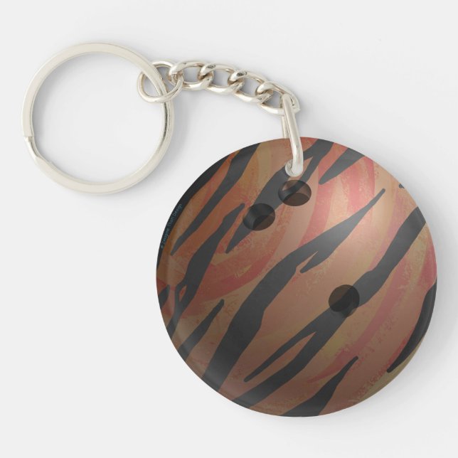 Bowling Ball Tiger Orange Keychain (Front)