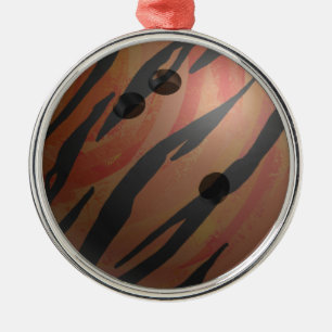 Bowling Ball Tiger Orange Metal Ornament
