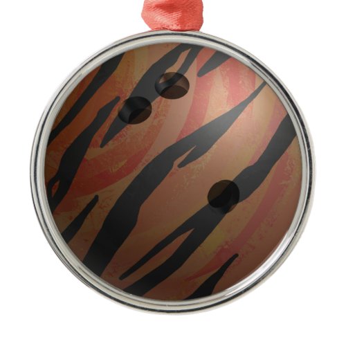 Bowling Ball Tiger Orange Metal Ornament