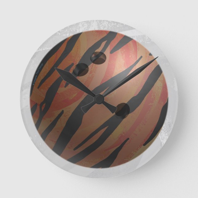 Bowling Ball Tiger Orange Round Clock (Front)