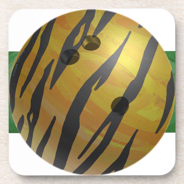 Bowling Ball Tiger Yellow Beverage Coaster (Front)