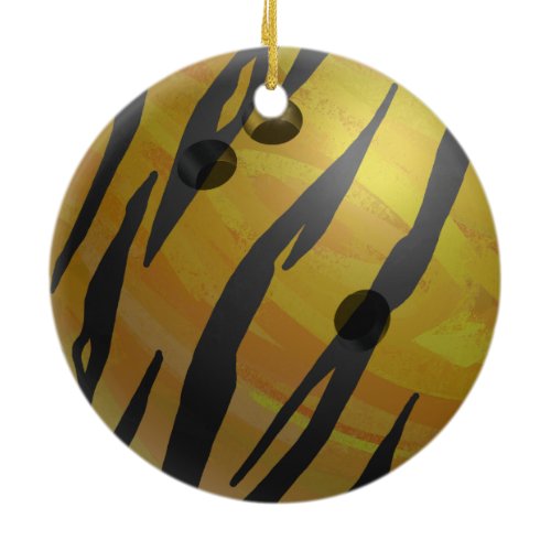 Bowling Ball Tiger Yellow Ceramic Ornament
