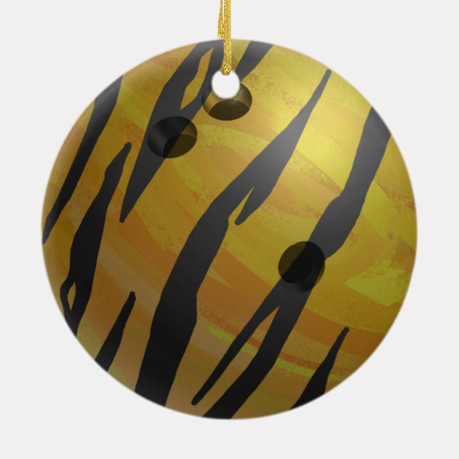Bowling Ball Tiger Yellow Ceramic Ornament (Back)