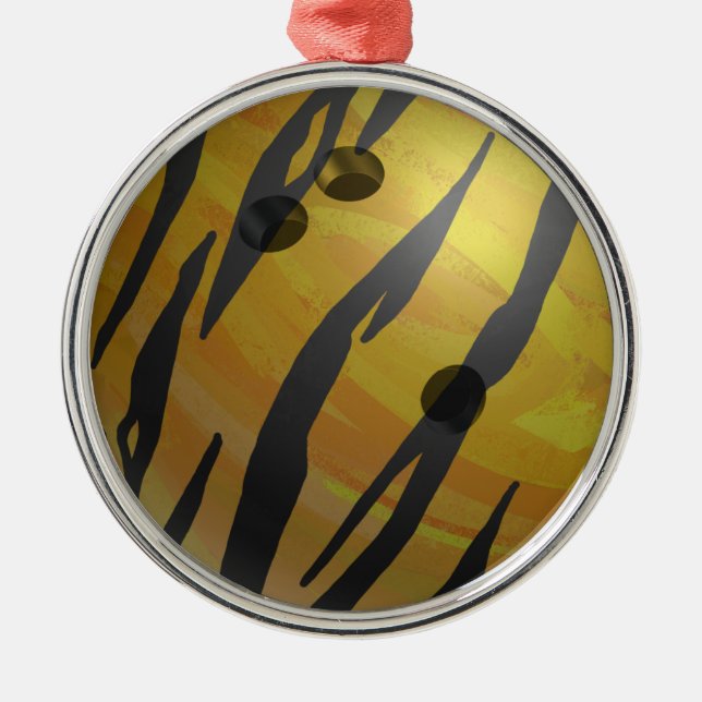 Bowling Ball Tiger Yellow Metal Ornament (Front)