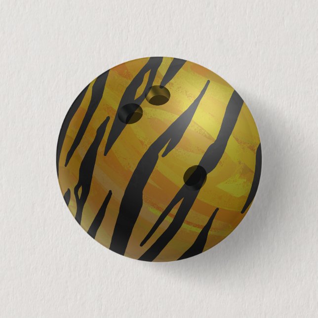 Bowling Ball Tiger Yellow Pinback Button (Front)