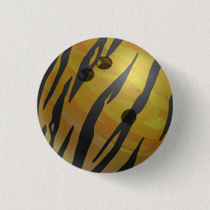 Bowling Ball Tiger Yellow Pinback Button