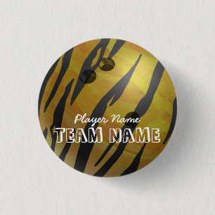 Bowling Ball Tiger Yellow Pinback Button