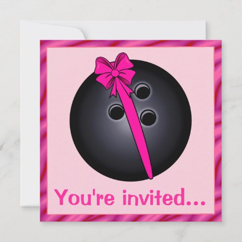 Bowling Ball with Bow Birthday Invitation