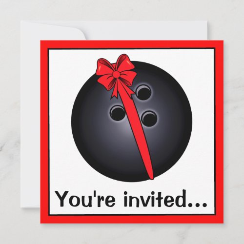 Bowling Ball with Bow Birthday Invitation