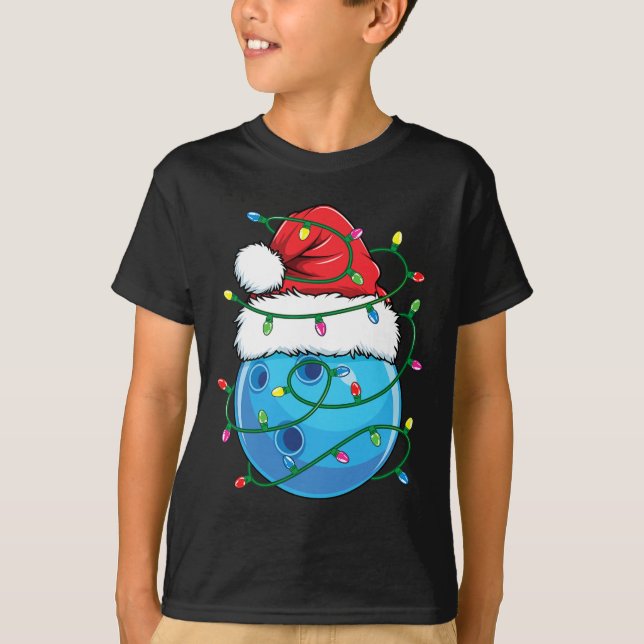 Bowling Ball With Santa Hat Men Boys Christmas Xma T-Shirt (Front)