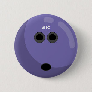 Bowling Ball with Your Name Purple/Black Button